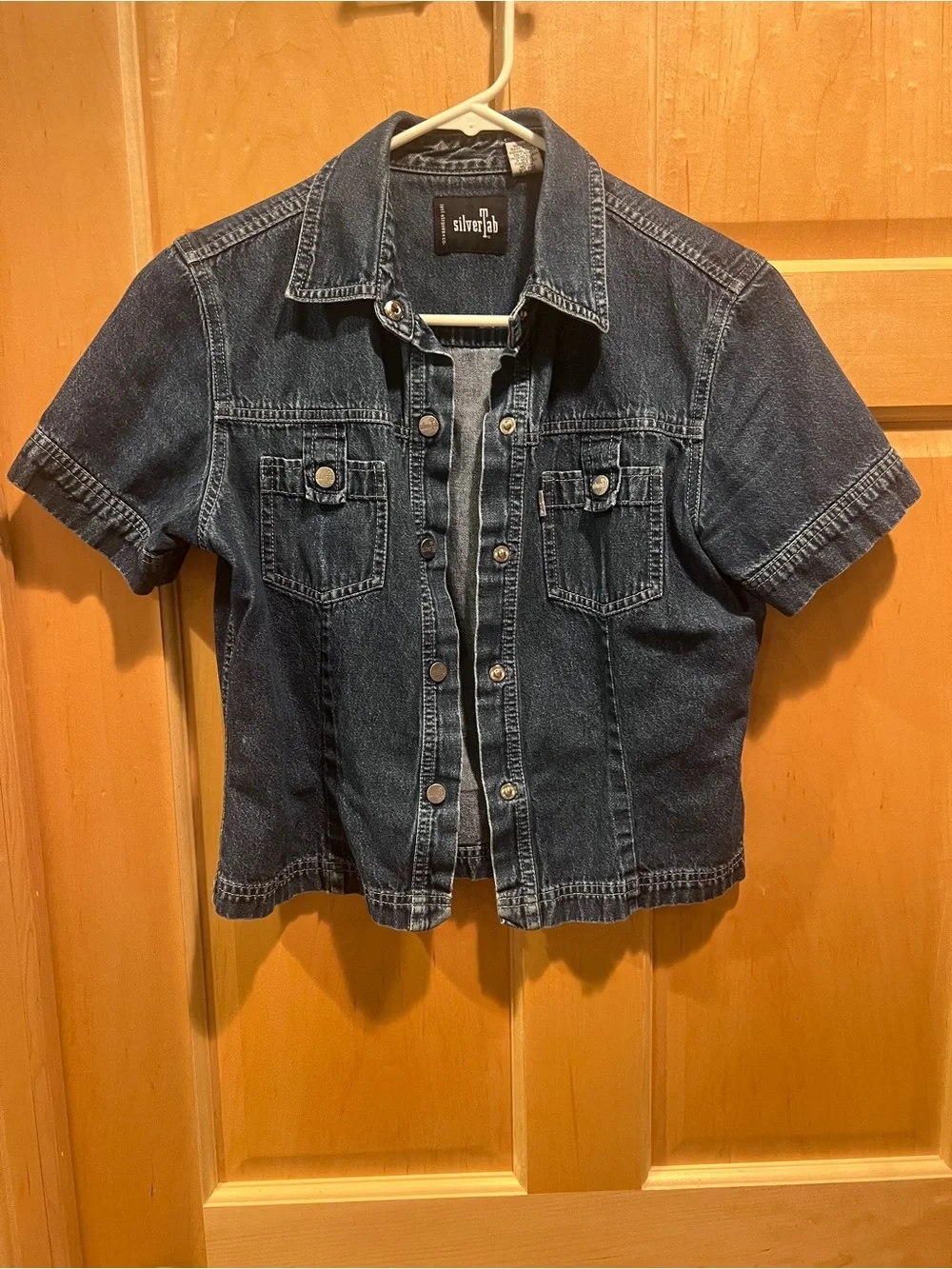 Levi's Silver Tab Women’s Blue Short-Sleeve Denim Collar Cropped Jean Top M